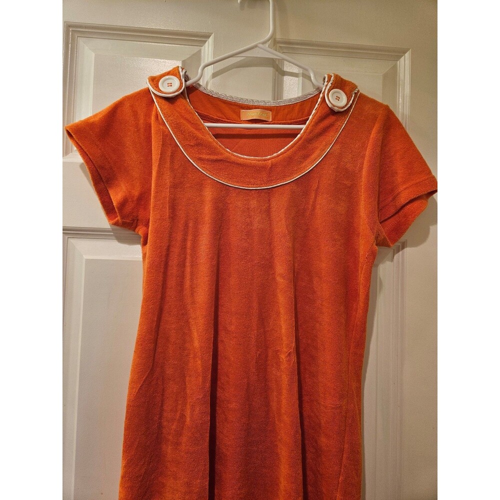 Vintage Nadia Size Large Orange, White Terry Cloth Beach Cover Up Robe Dress